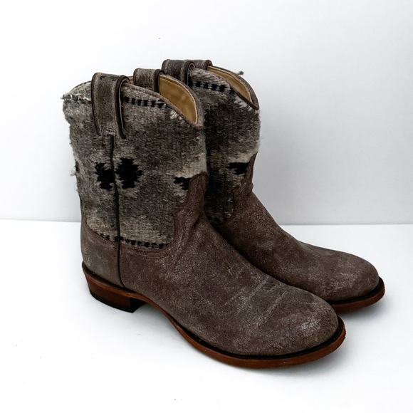 Stetson Sandia Serape Aztec Textile Western Leather Ankle Round Toe Boots - Picture 1 of 7